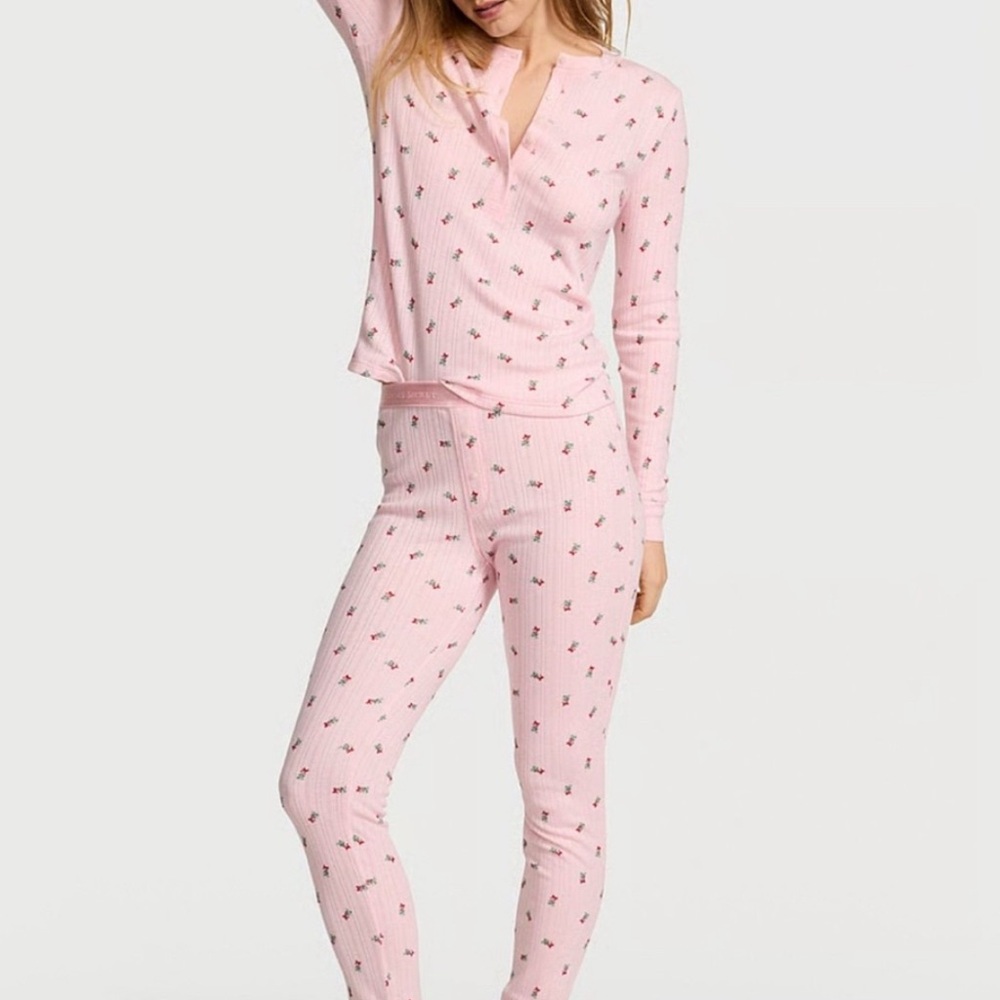 Victoria’s Secret Women’s Cozy Pointelle Henley Pajama Set, NEW, L